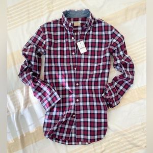 J.Crew NWT Berry Wine🍷Secret Wash Crocket Tartan Button-Down Shirt SZ XS